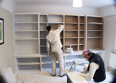 fitted bookshelves, painting