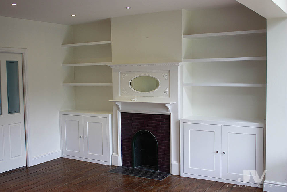 Bespoke alcove cupboards and floating shelves, Barking 