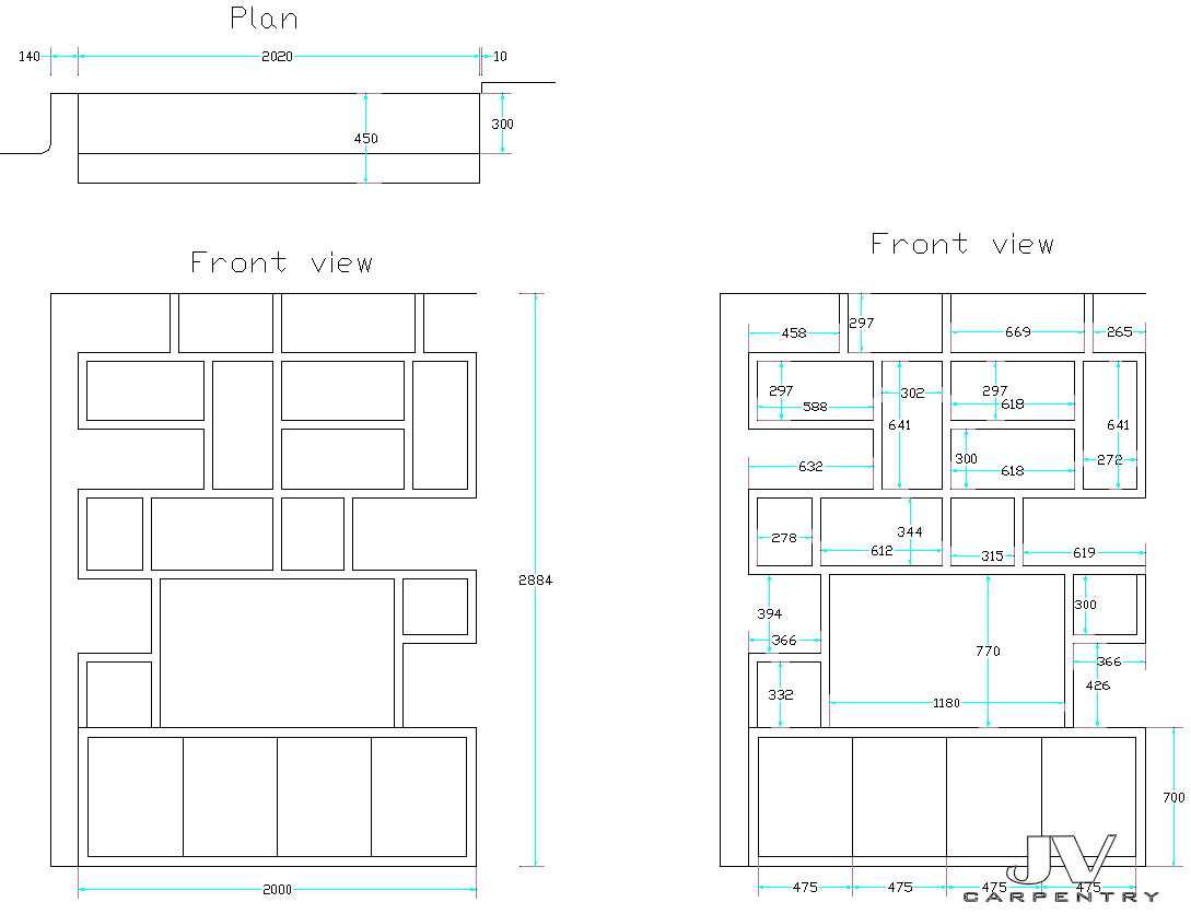 fitted bookcase drawing