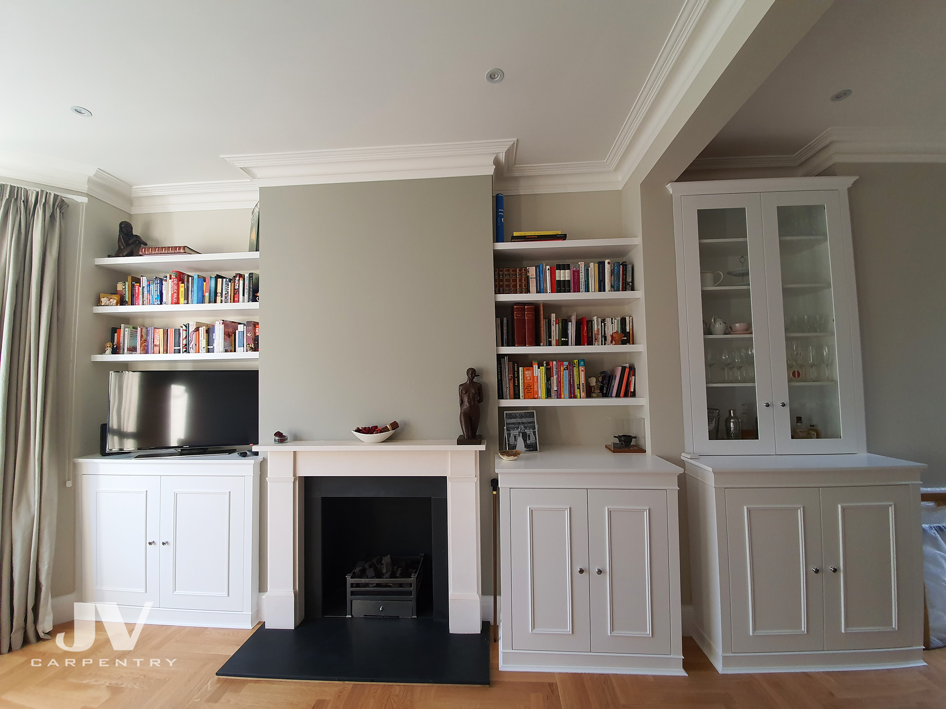 3 custom made alcove units in the living room | JV Carpentry