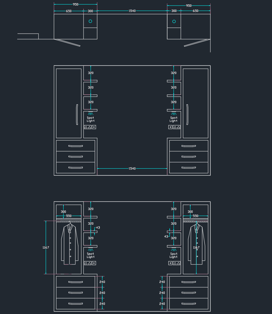wardrobes around bed cad drawing