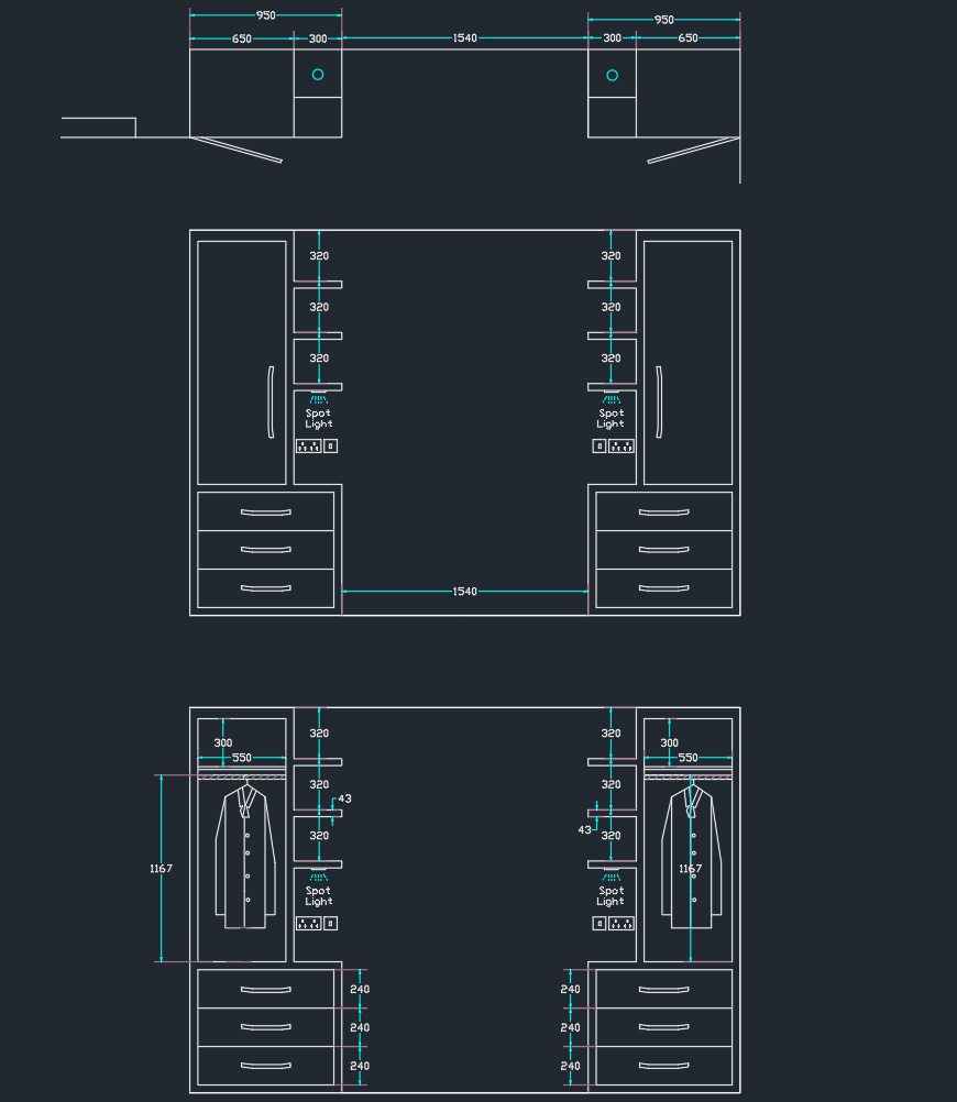 wardrobes around bed cad drawing