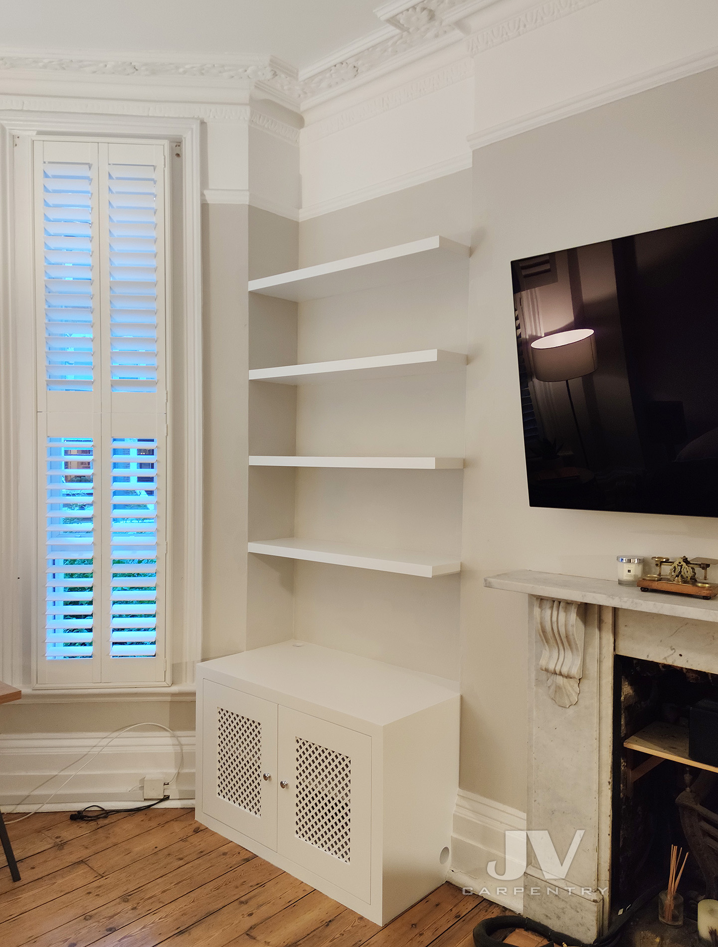 Alcove cabinet with floating shelves