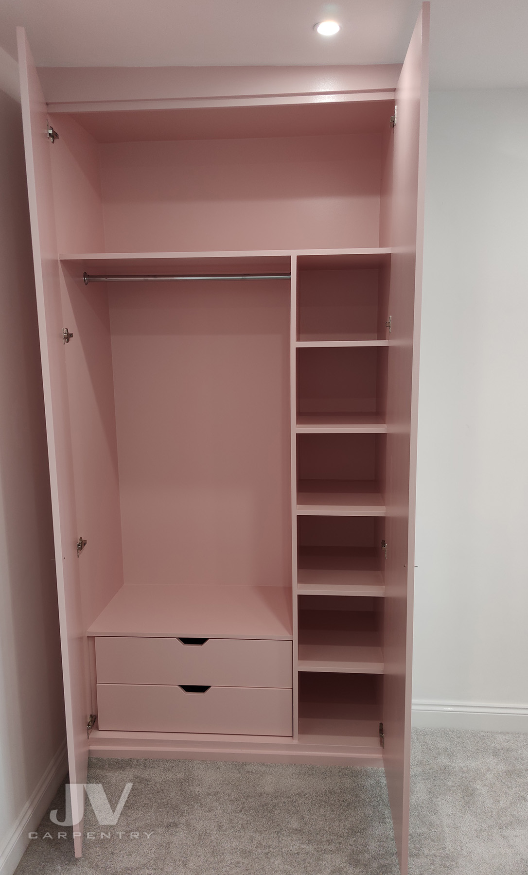 interior of the pink alcove wardrobe