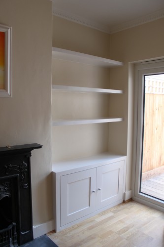 Alcove cabinet and floating shelves