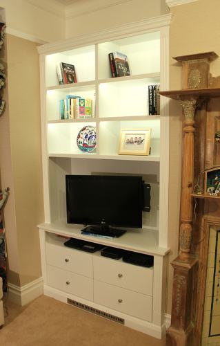 alcove bookshelves with LED light