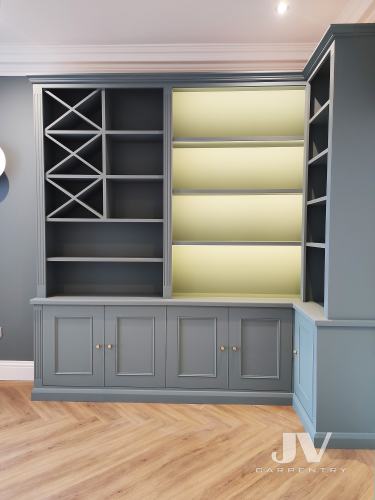 Corner L shaped fitted bookshelves