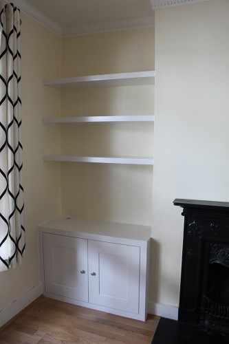 Alcove cabinet and floating shelves